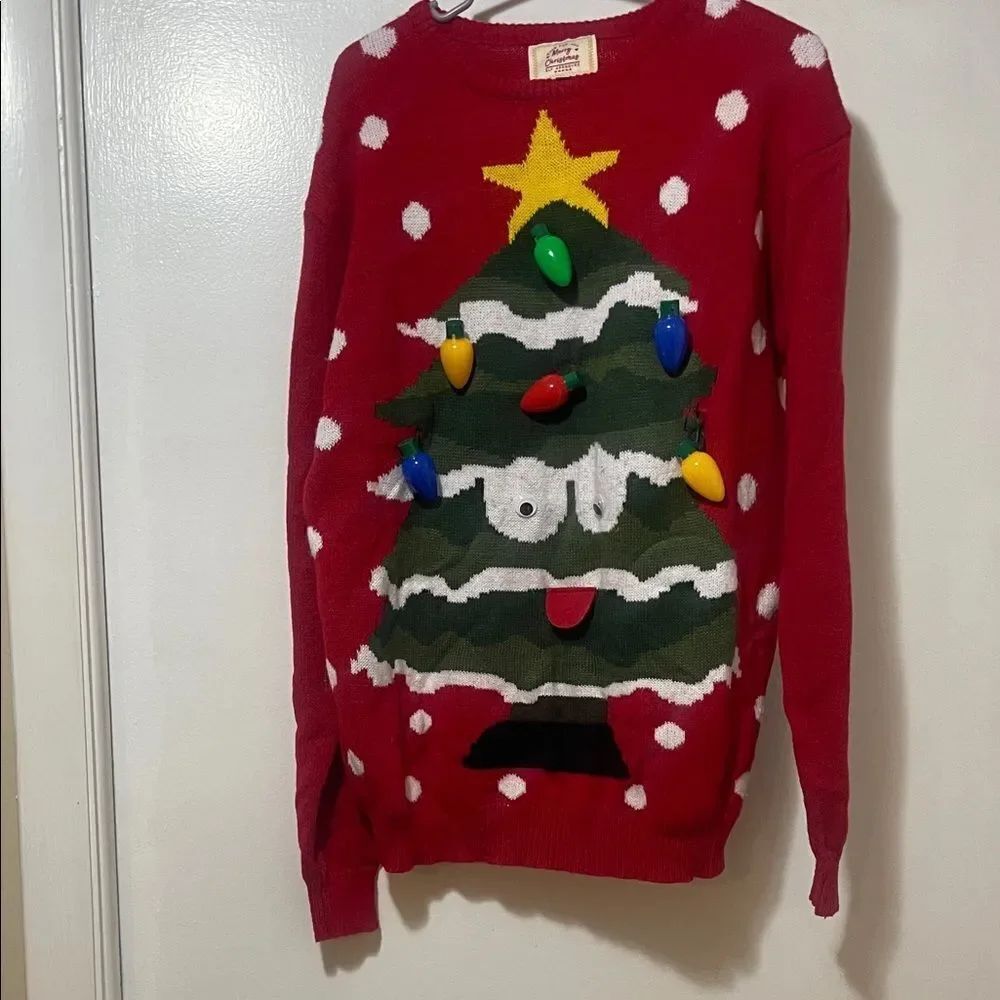 Festive Red Christmas Tree Sweater size large